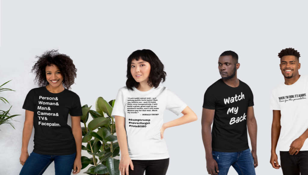 Banner showing 4 people wearing shirts from Good Ass Tees